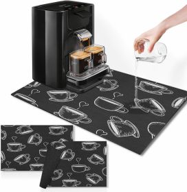 Arttown Coffee Mat for Countertops, Coffee or Tea Cups Black Dish Drying Mat 2 Pcs for Kitchen Bar Accessories